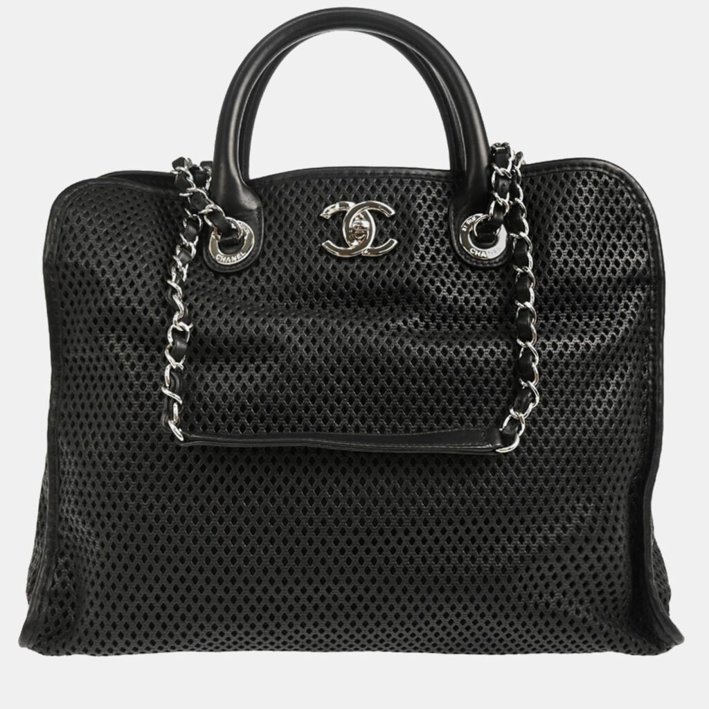 Chanel French Riviera Black Perforated Calfskin Top Handle Bag Chanel French Riviera Black Perforated Calfskin Top Handle Bag
