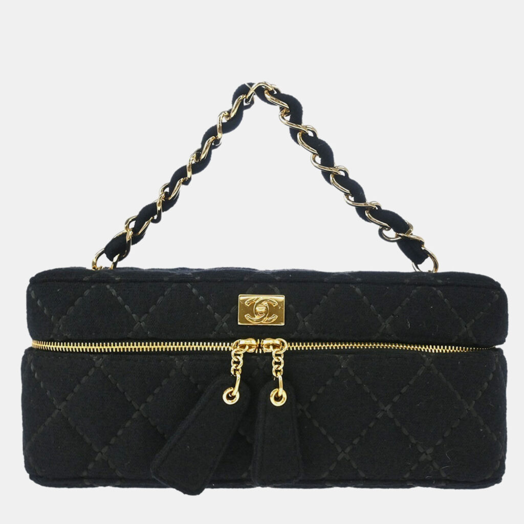 Chanel Vanity Black Cotton Wild Stitch Top Handle Bag Chanel Vanity Black Cotton Wild Stitch Top Handle Bag