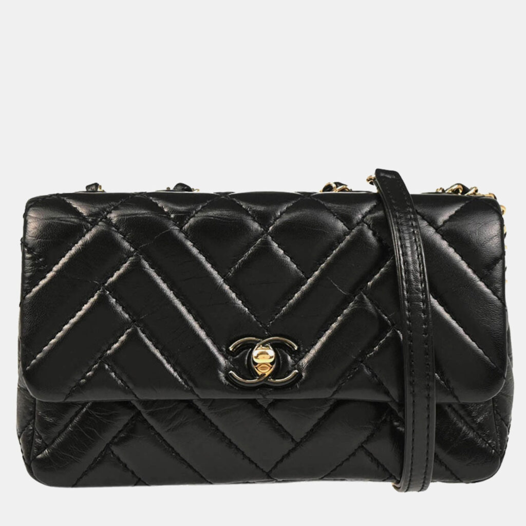 Chanel Straight Flap Black Lambskin Shoulder Bag