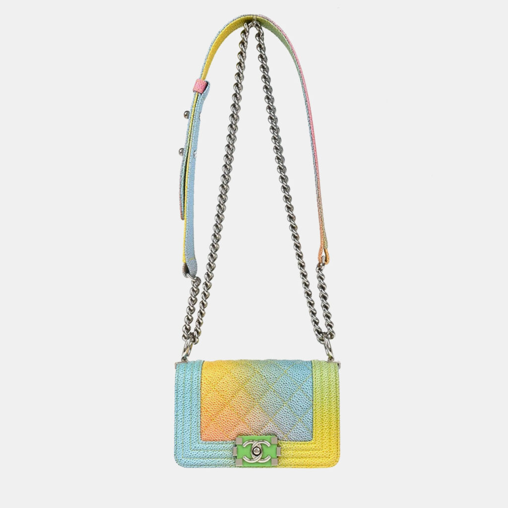 Chanel Boy Mini Multicolor Pastel Leather Shoulder Bag