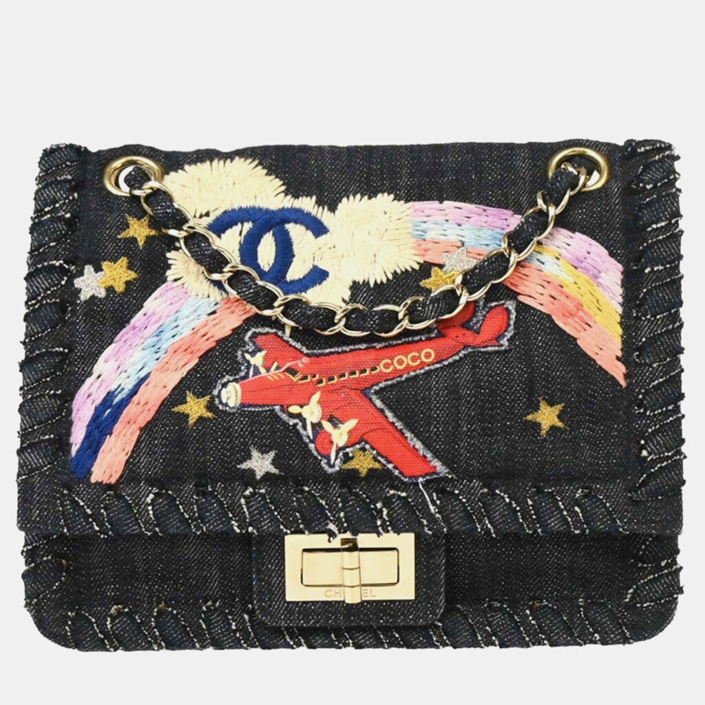Chanel Night Flight Mademoiselle Lock Indigo Denim Shoulder Bag