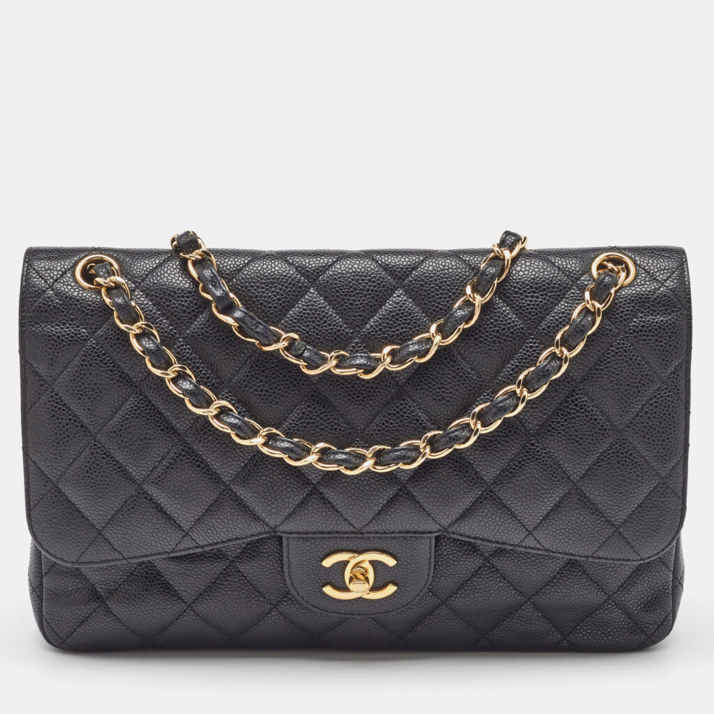 Chanel Black Quilted Caviar Leather Jumbo Classic Double Flap Bag