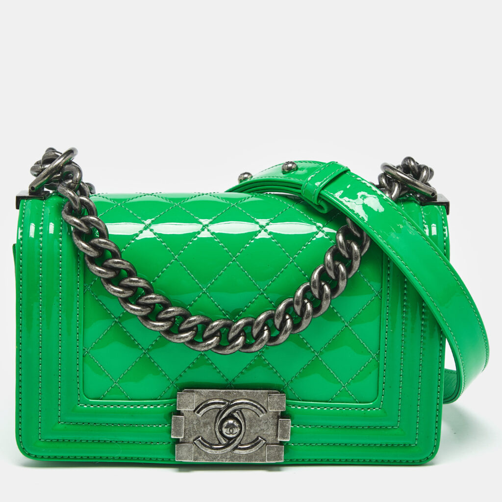 Chanel Green Quilted Patent Leather Small Boy Flap Bag