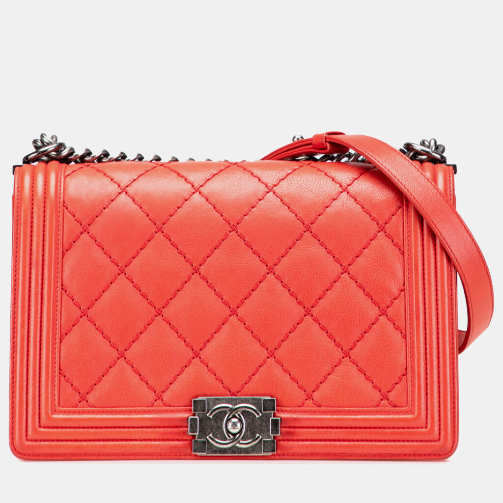 Chanel Red Medium Quilted Calfskin Wild Stitch Boy Flap Bag
