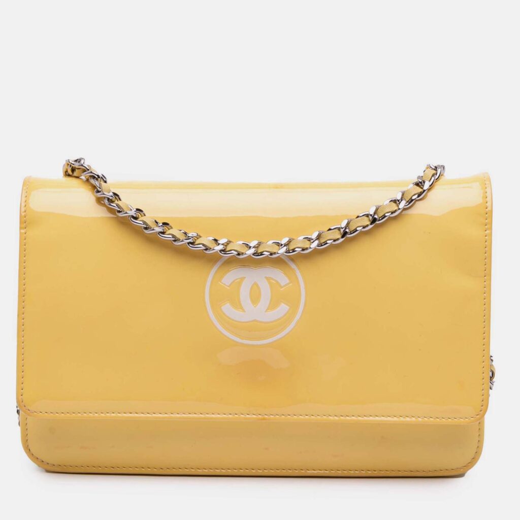 Chanel Yellow CC Patent Wallet On Chain Chanel Yellow CC Patent Wallet On Chain
