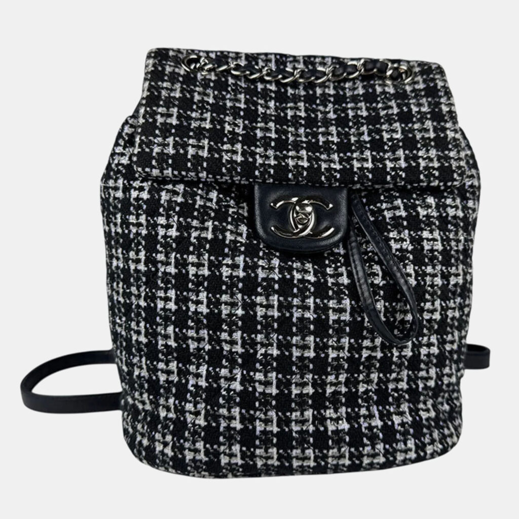 Chanel CC Black Purple Tweed Leather Backpack Chanel CC Black Purple Tweed Leather Backpack