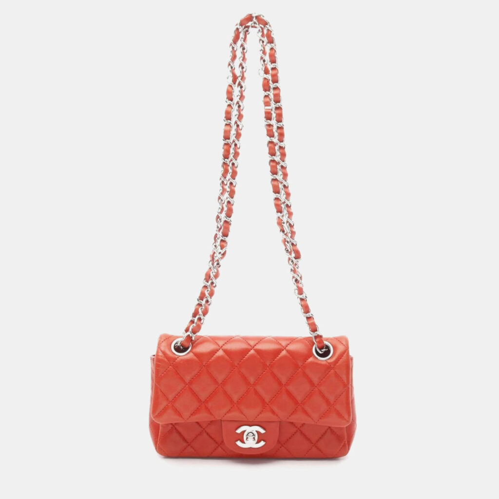 Chanel Red Lambskin Shoulder Bag