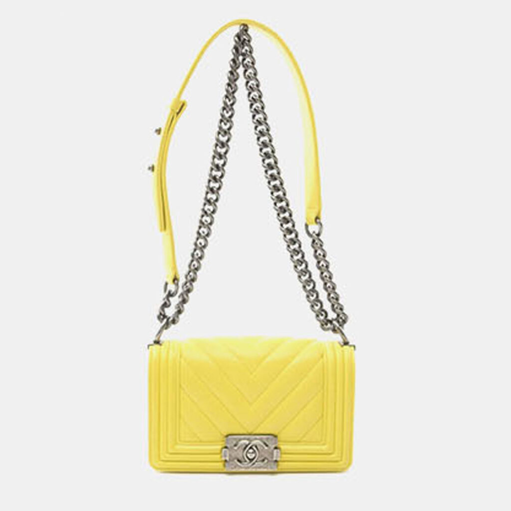 Chanel Boy Small Chevron Yellow Lambskin Shoulder Bag Chanel Boy Small Chevron Yellow Lambskin Shoulder Bag