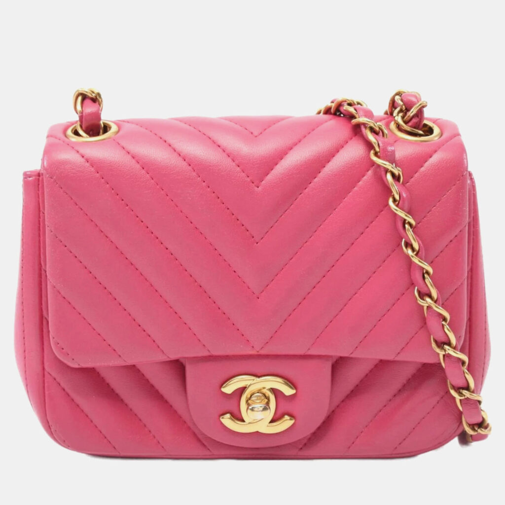 Chanel Mini Flap Chevron Pink Lambskin Shoulder Bag