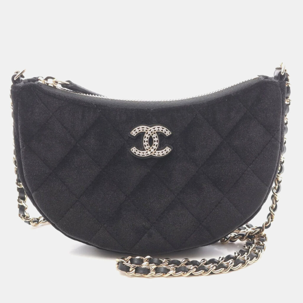 Chanel Mini Matelasse Black Fabric Hobo Shoulder Bag