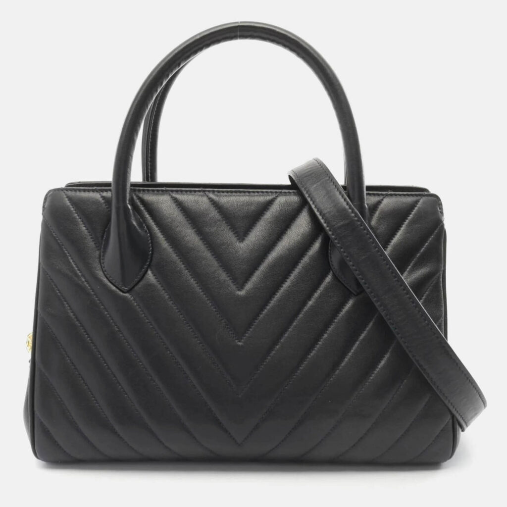 Chanel Chevron V Stitch Navy Lambskin Handbag