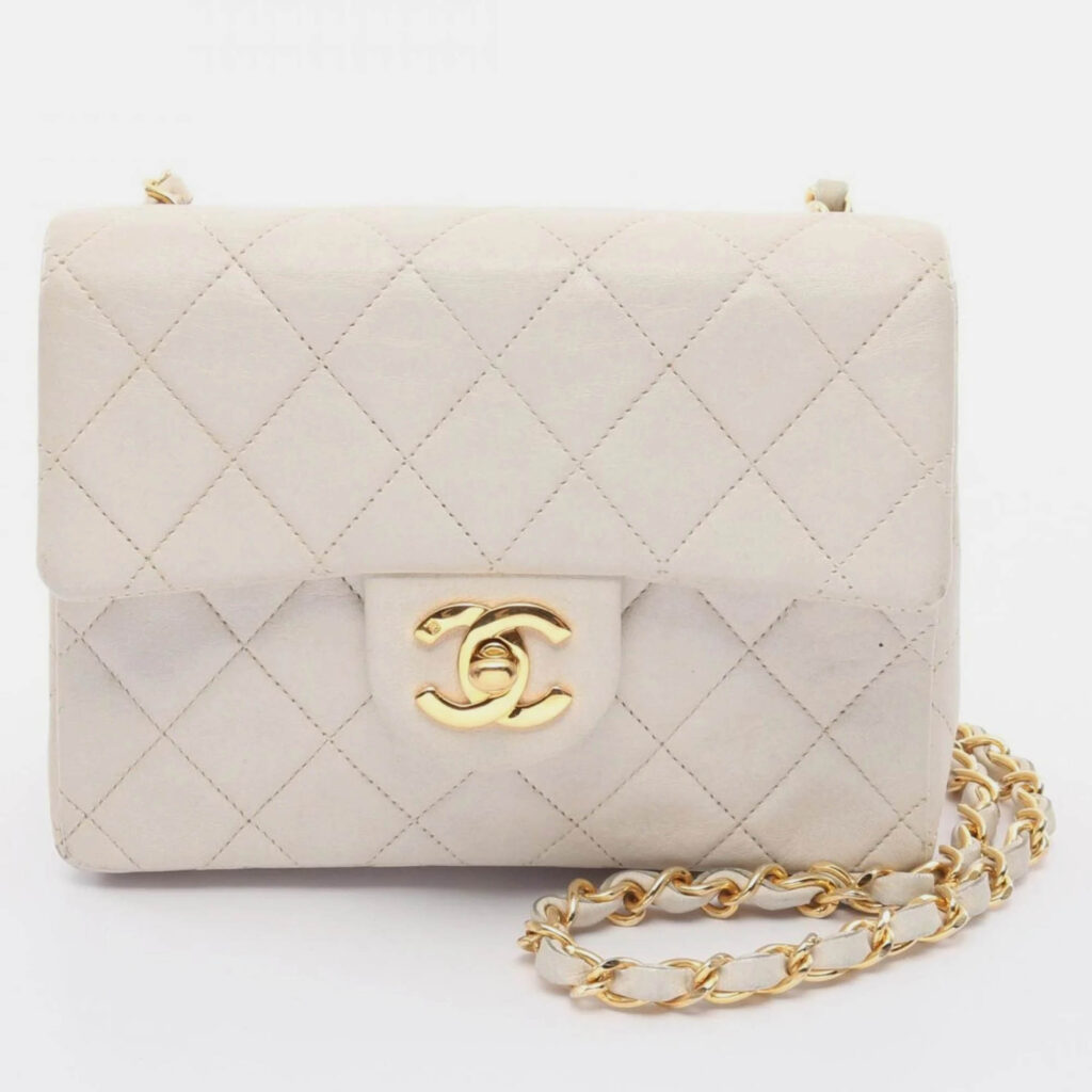 Chanel Mini Matelasse White Lambskin Shoulder Bag