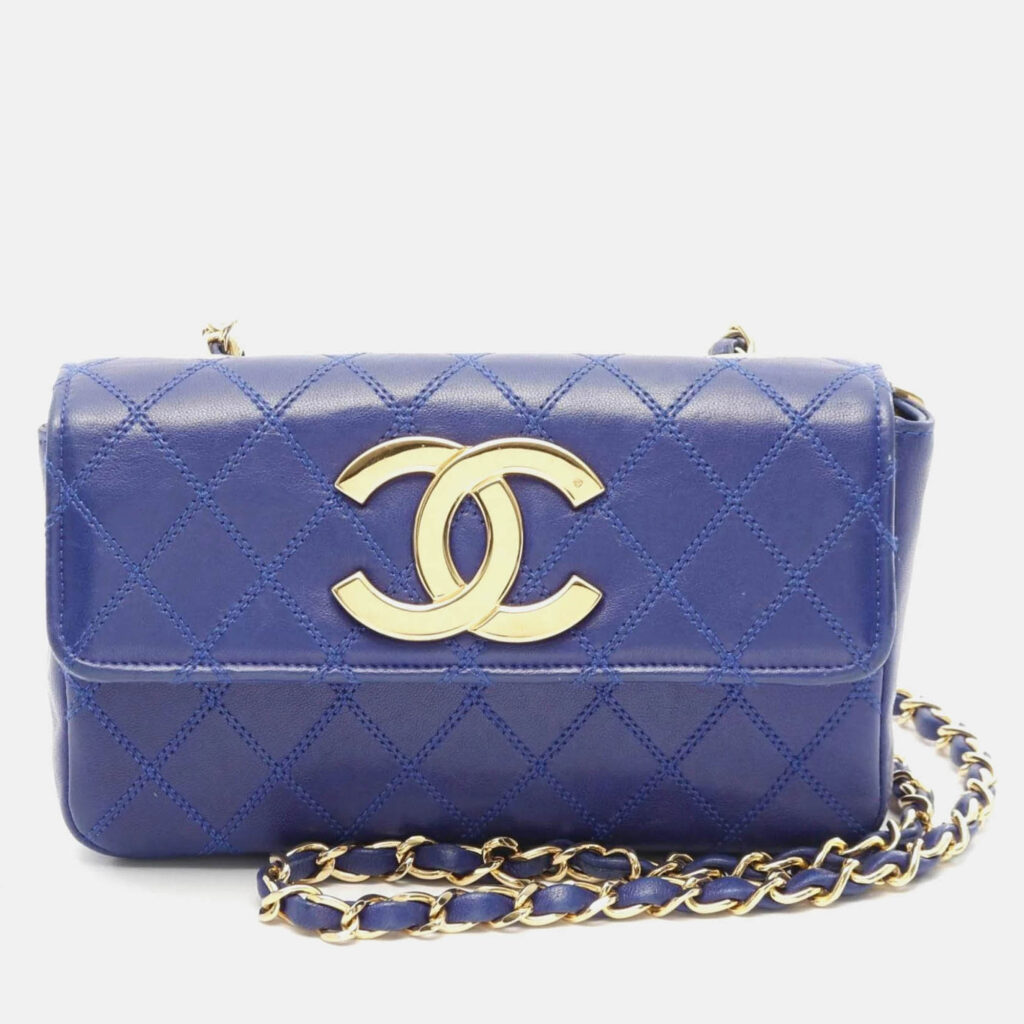 Chanel Matelasse Blue Lambskin Shoulder Bag