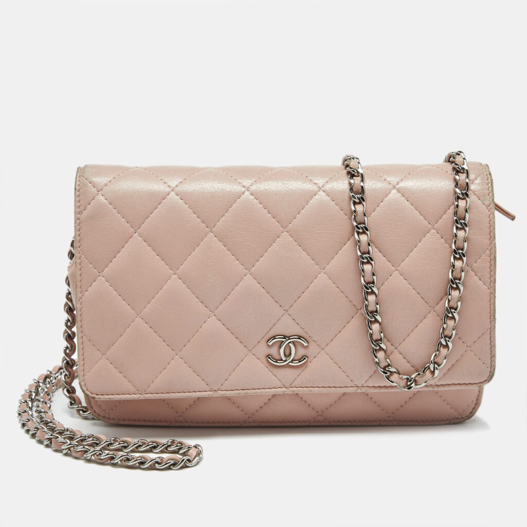 Chanel Light Pink Quilted Leather CC Wallet on Chain Chanel Light Pink Quilted Leather CC Wallet on Chain