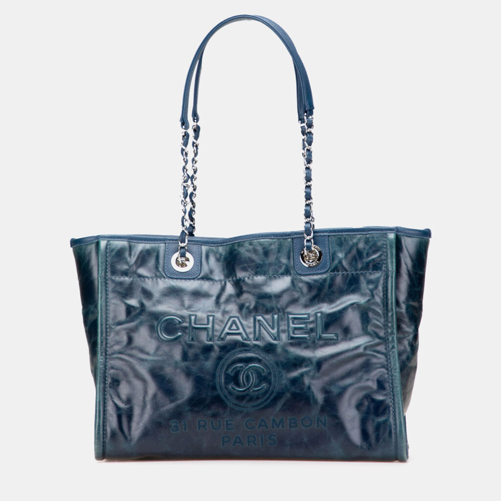 Chanel Blue Small Glazed Calfskin Deauville Tote Chanel Blue Small Glazed Calfskin Deauville Tote