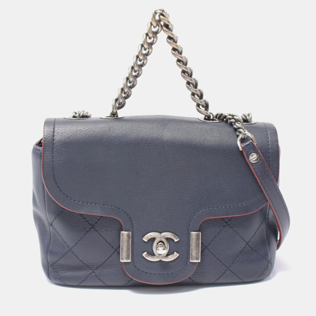 Chanel Matelasse Navy Leather Shoulder Bag