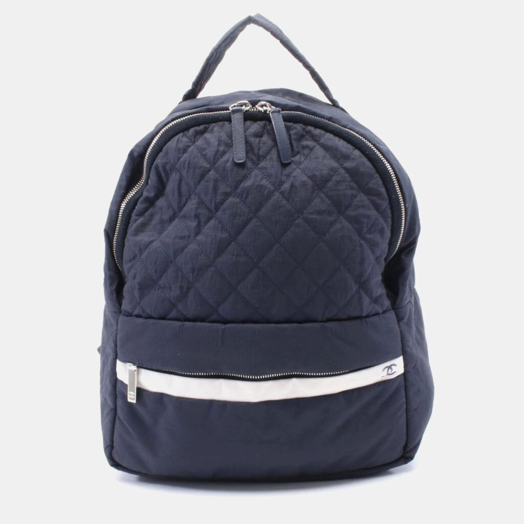 Chanel Matelasse Navy White Nylon Leather Backpack Chanel Matelasse Navy White Nylon Leather Backpack