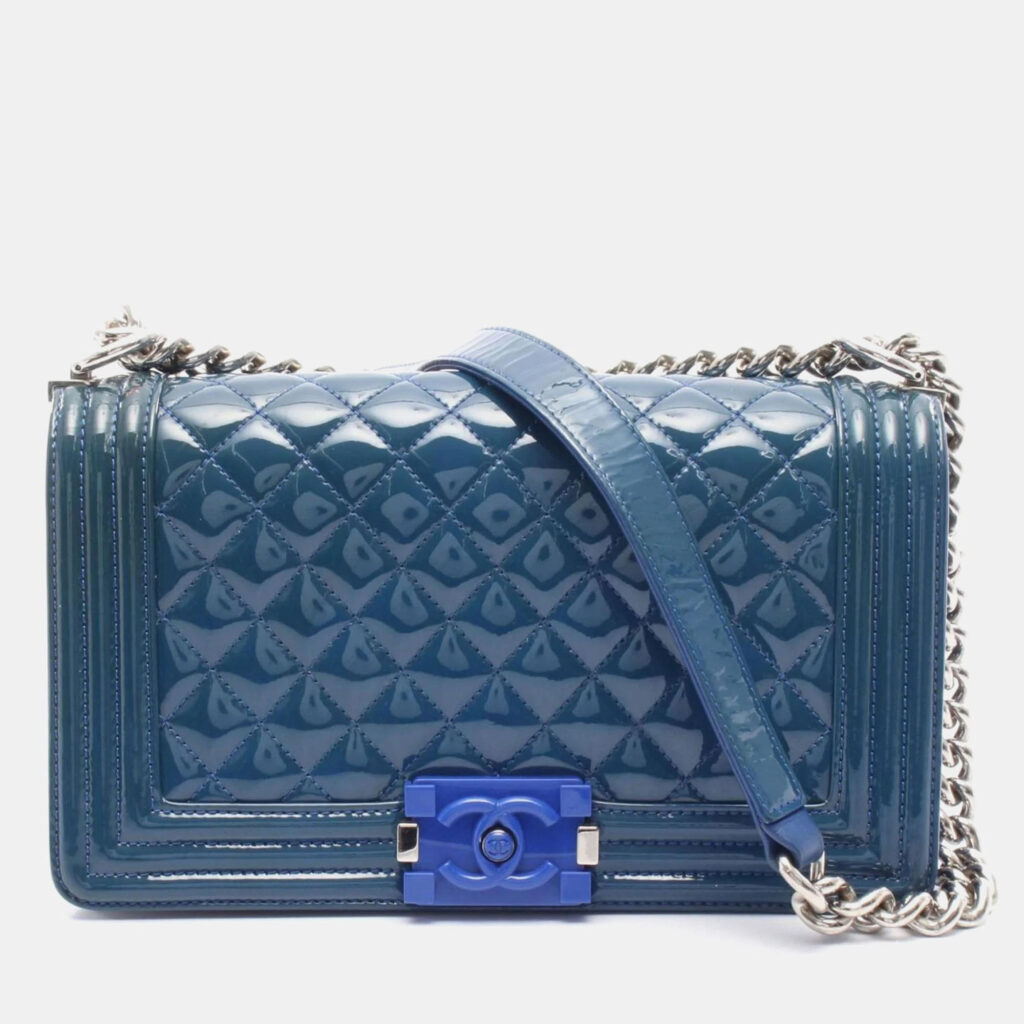 Chanel Boy Navy Patent Leather Shoulder Bag