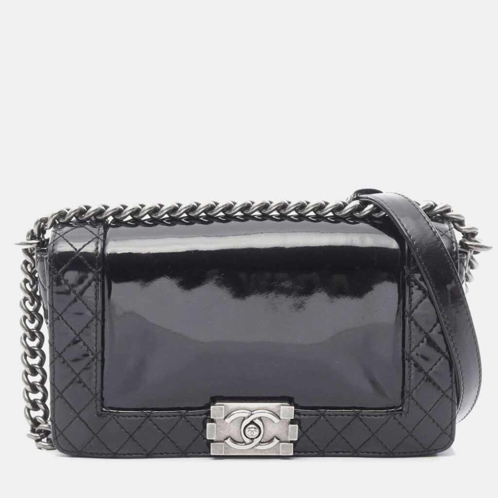 Chanel Boy Black Patent Leather Shoulder Bag Chanel Boy Black Patent Leather Shoulder Bag