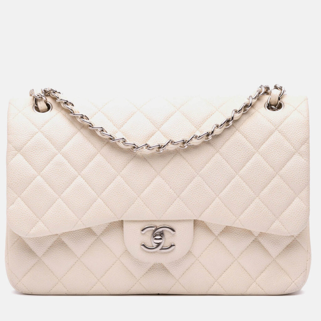 Chanel Classic Double Flap Jumbo White Caviar Shoulder Bag Chanel Classic Double Flap Jumbo White Caviar Shoulder Bag