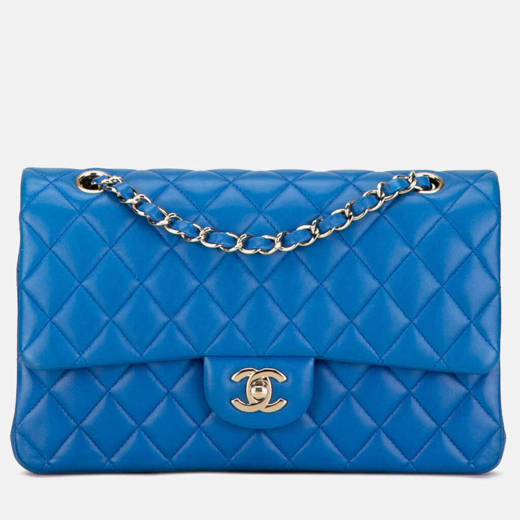 Chanel Classic Double Flap Medium Blue Lambskin Shoulder Bag Chanel Classic Double Flap Medium Blue Lambskin Shoulder Bag