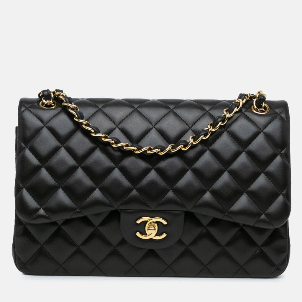 Chanel Classic Double Flap Jumbo Black Lambskin Shoulder Bag Chanel Classic Double Flap Jumbo Black Lambskin Shoulder Bag