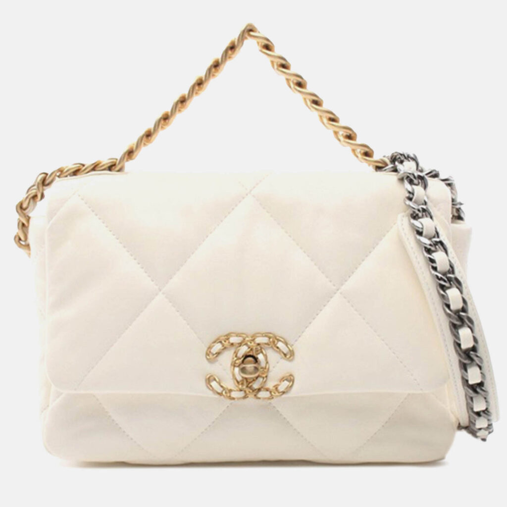 Chanel 19 Flap Medium White Lambskin Shoulder Bag