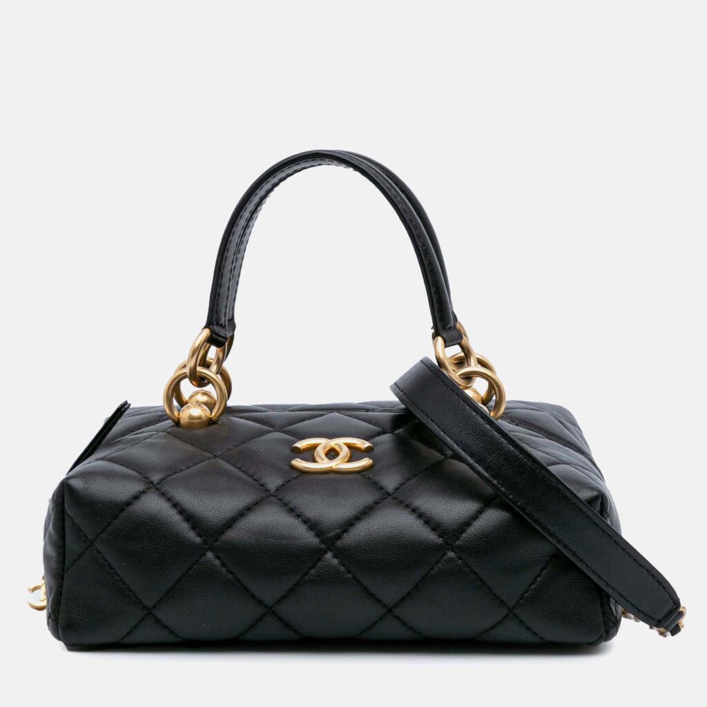 Chanel Box Top Handle Satchel Small Black Quilted Lambskin Metiers D'Art Bag