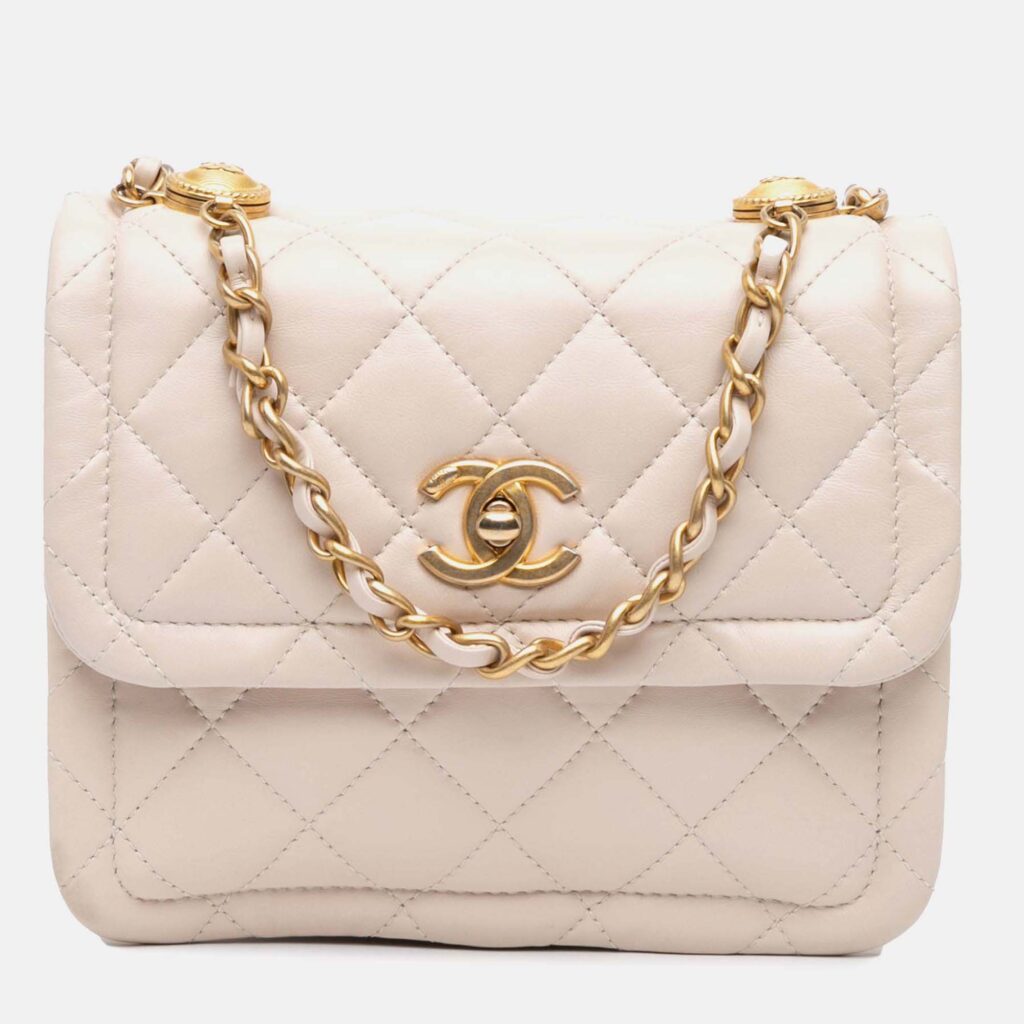 Chanel Button On Top Flap Small Lambskin Bag