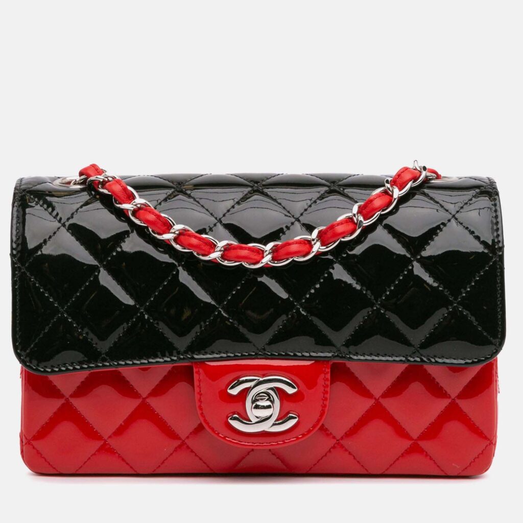 Chanel Single Flap Mini Rectangular Bicolor Patent Bag