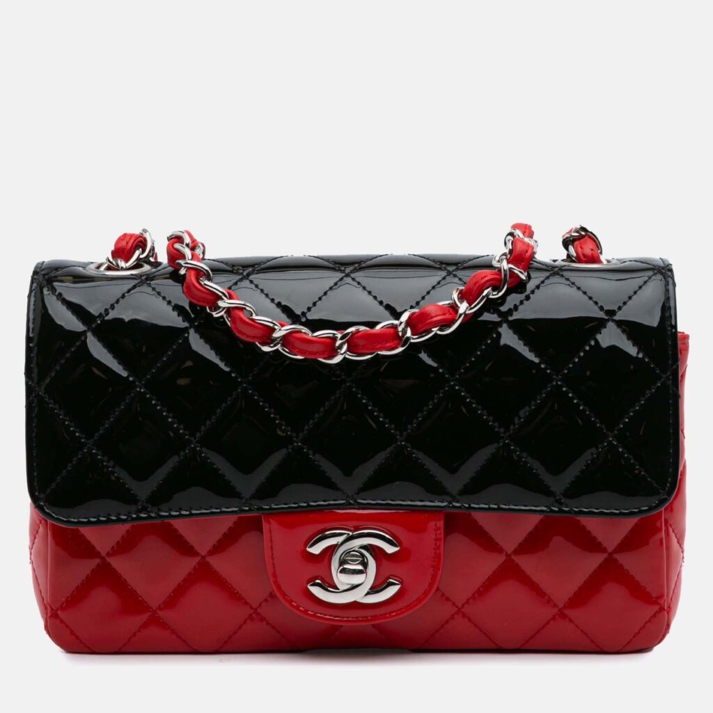 Chanel Classic Single Flap Mini Rectangular Bicolor Patent Bag
