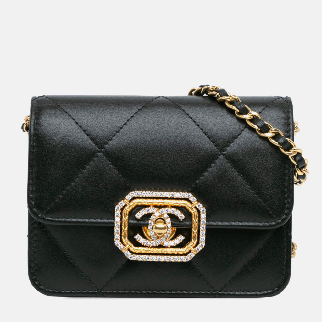 Chanel Card Holder On Chain Quilted Calfskin Strass Bag Chanel Card Holder On Chain Quilted Calfskin Strass Bag