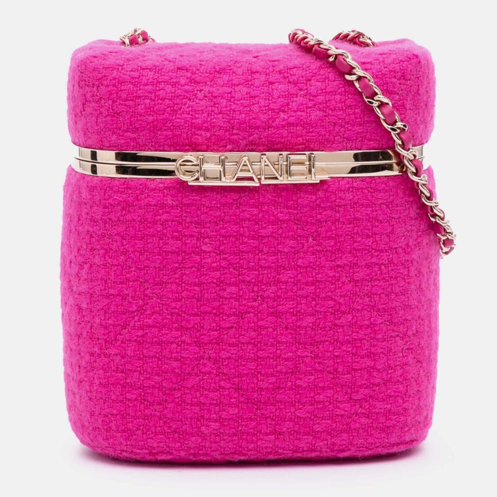 Chanel Pink Quilted Tweed Vanity Case Chanel Pink Quilted Tweed Vanity Case