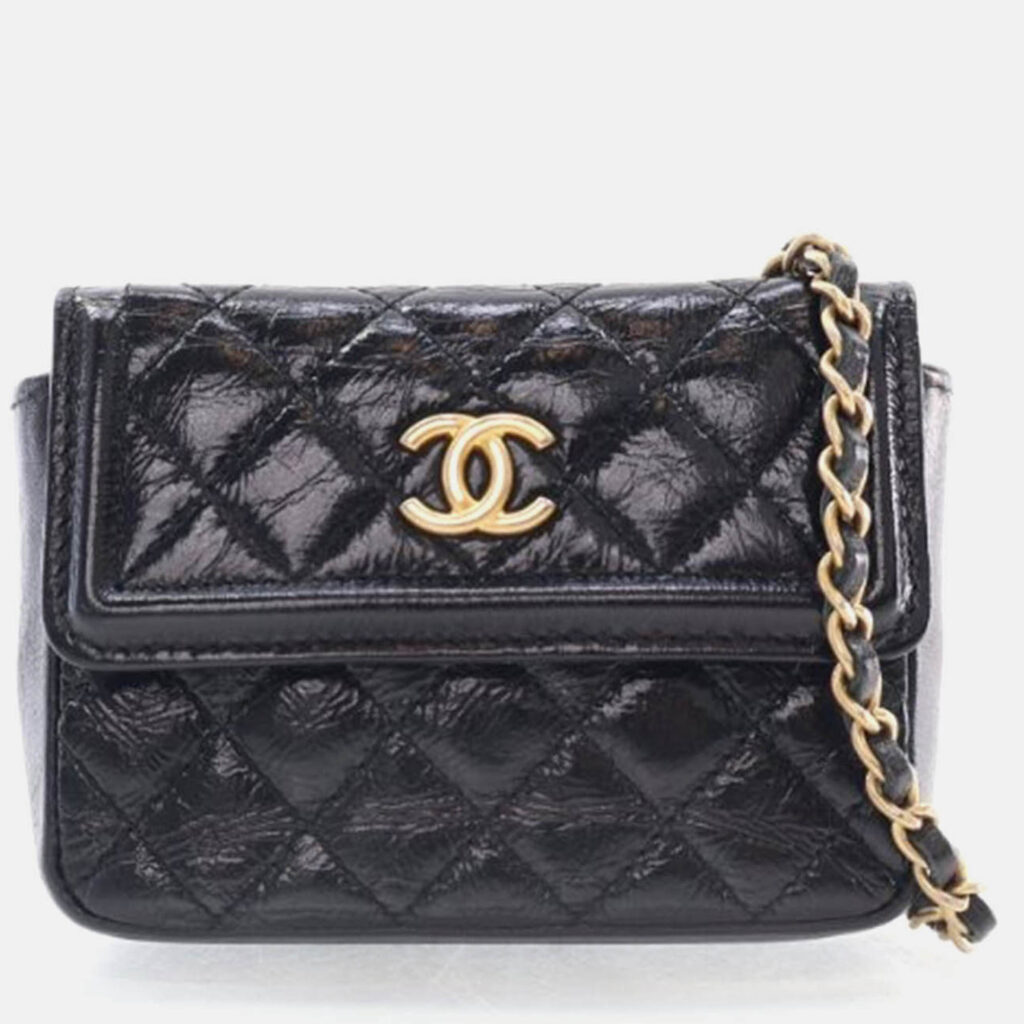 Chanel Mini Black Shiny Aged Calfskin Waist Bag