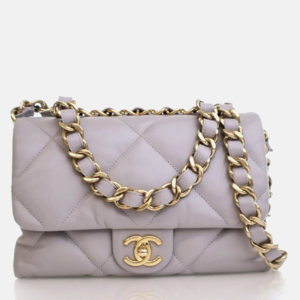 Chanel Small Grey Lambskin Chain Top Handle Flap Bag Chanel Small Grey Lambskin Chain Top Handle Flap Bag