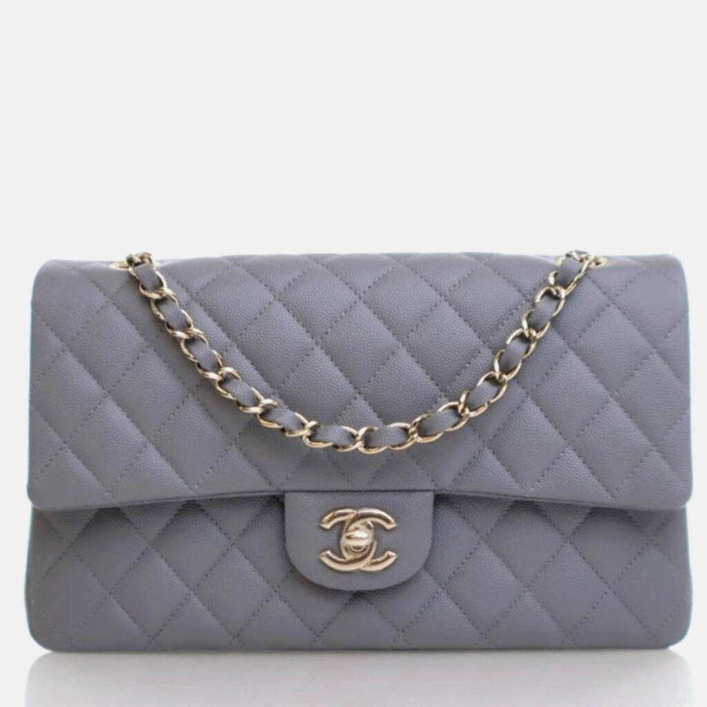 Chanel Classic Double Flap Bag Medium Grey Caviar Leather Shoulder Bag Chanel Classic Double Flap Bag Medium Grey Caviar Leather Shoulder Bag