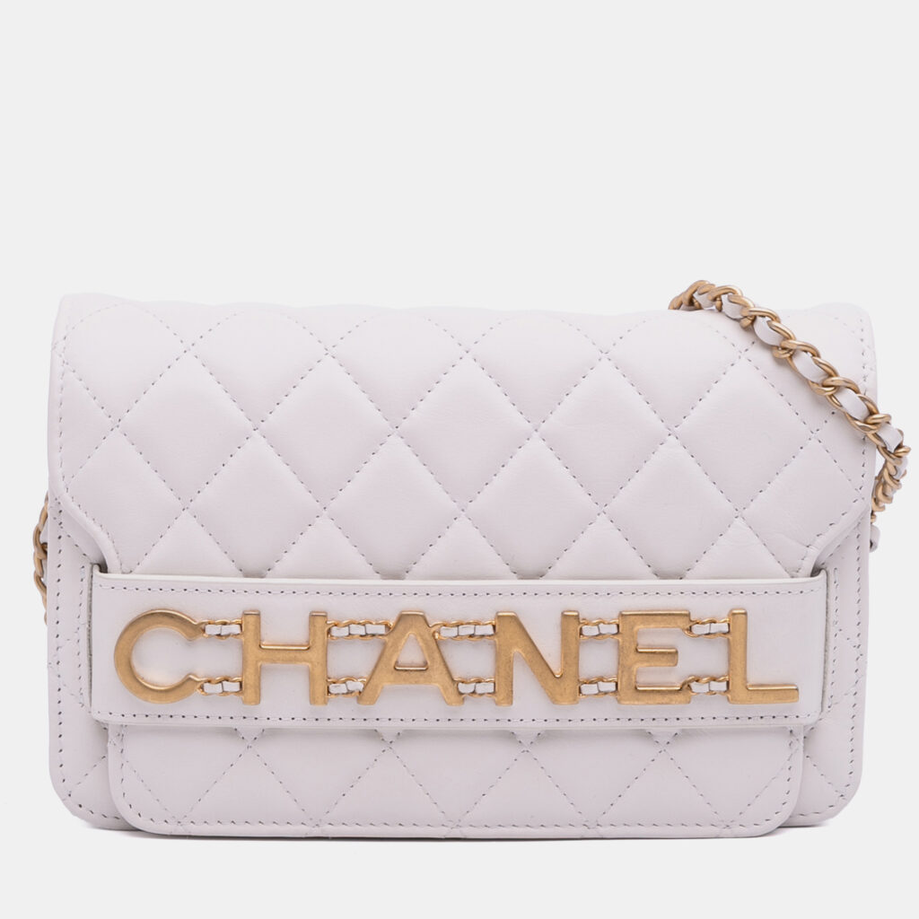 Chanel White Medium Quilted Calfskin Enchained Flap Bag Chanel White Medium Quilted Calfskin Enchained Flap Bag
