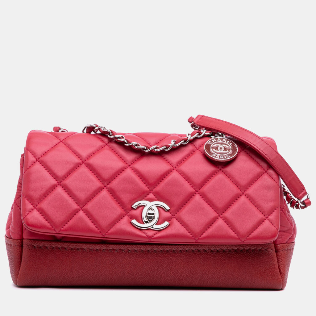Chanel Red Medium Quilted Lambskin and Caviar Bi Coco Flap Bag