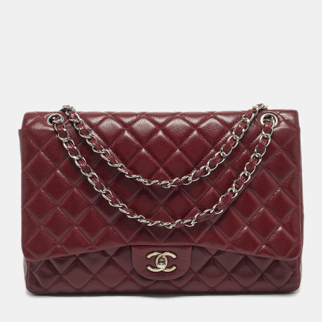 Chanel Dark Red Quilted Caviar Leather Maxi Classic Single Flap Bag