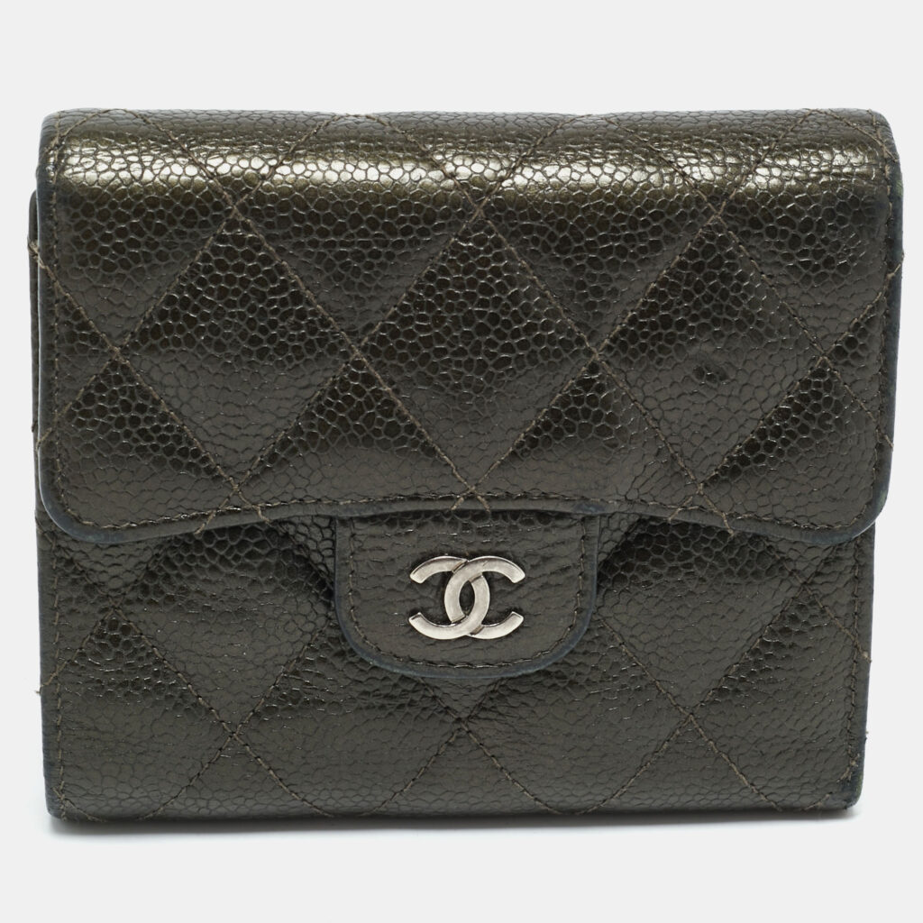 Chanel Olive Green Quilted Caviar Leather Classic Trifold Wallet Chanel Olive Green Quilted Caviar Leather Classic Trifold Wallet