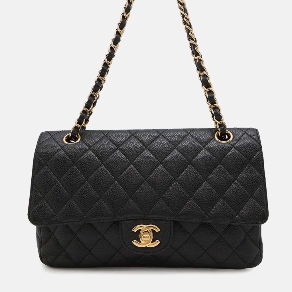 Chanel Classic Double Flap Medium Black Caviar Leather Chain Shoulder Bag Chanel Classic Double Flap Medium Black Caviar Leather Chain Shoulder Bag