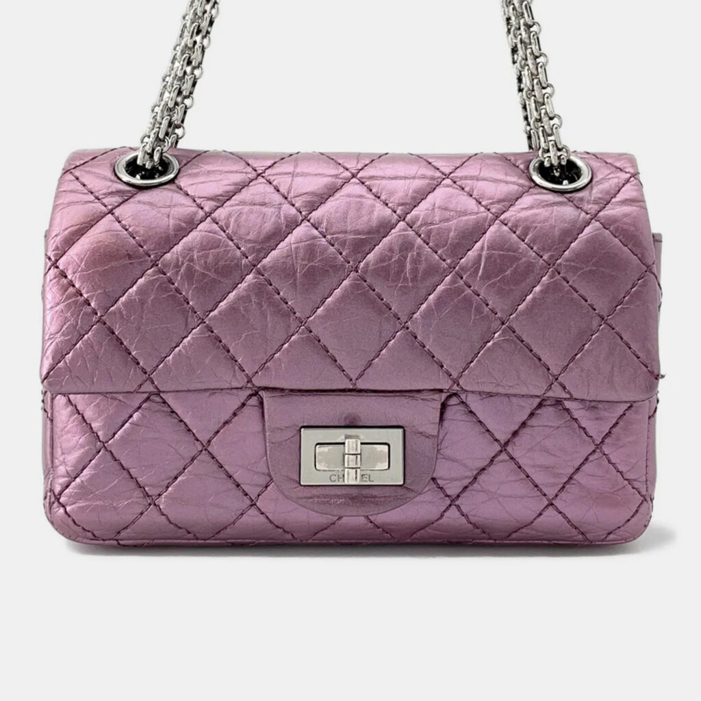 Chanel 2.55 Mini Metallic Pink Lambskin Chain Shoulder Bag