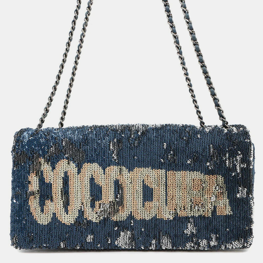 Chanel Coco Cuba Navy Silver Sequins Leather Chain Shoulder Bag