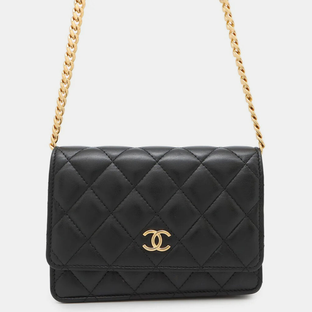 Chanel Matelasse Pearl Chain Mini Black Lambskin Chain Wallet Chanel Matelasse Pearl Chain Mini Black Lambskin Chain Wallet