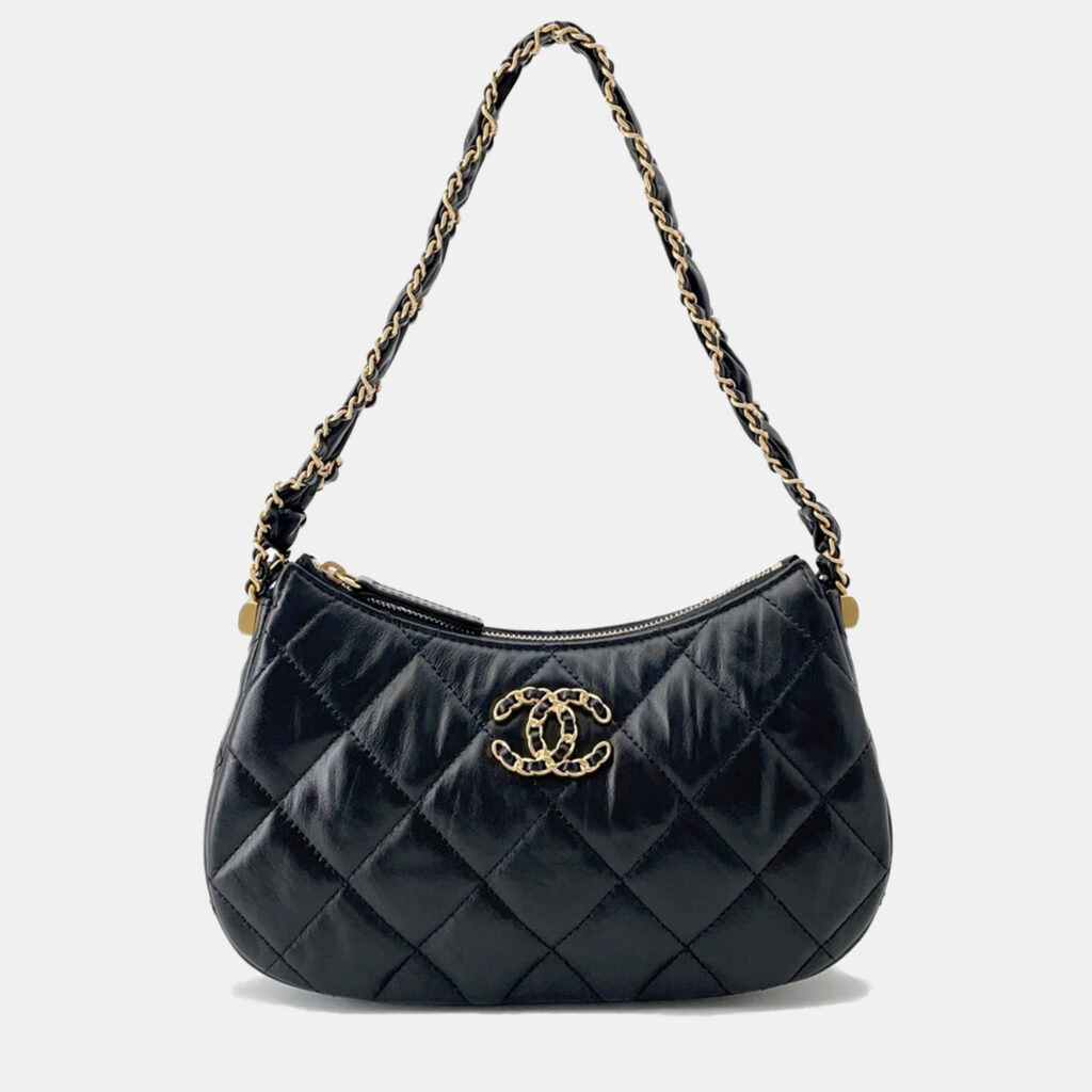 Chanel Crumpled Calfskin Braided Black Chain Handbag