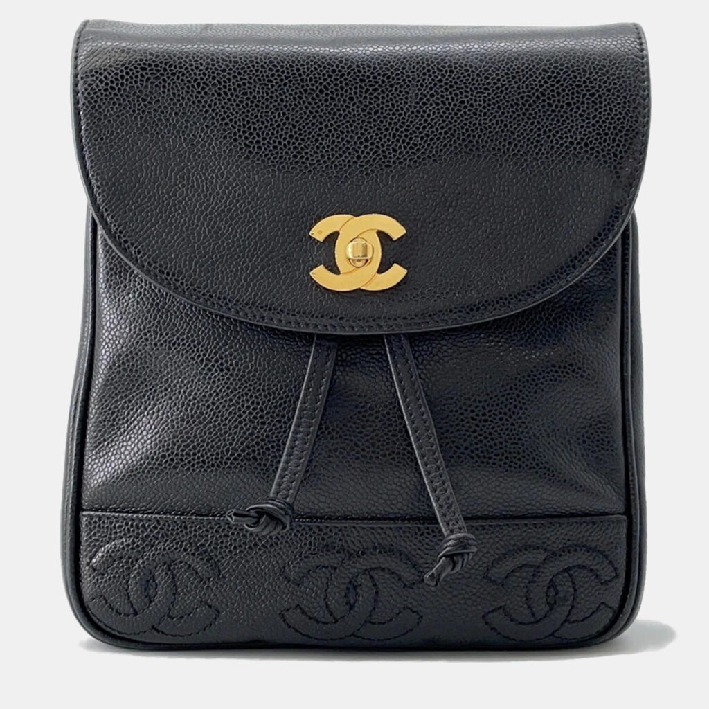 Chanel Triple Coco Black Caviar Leather Chain Backpack Chanel Triple Coco Black Caviar Leather Chain Backpack