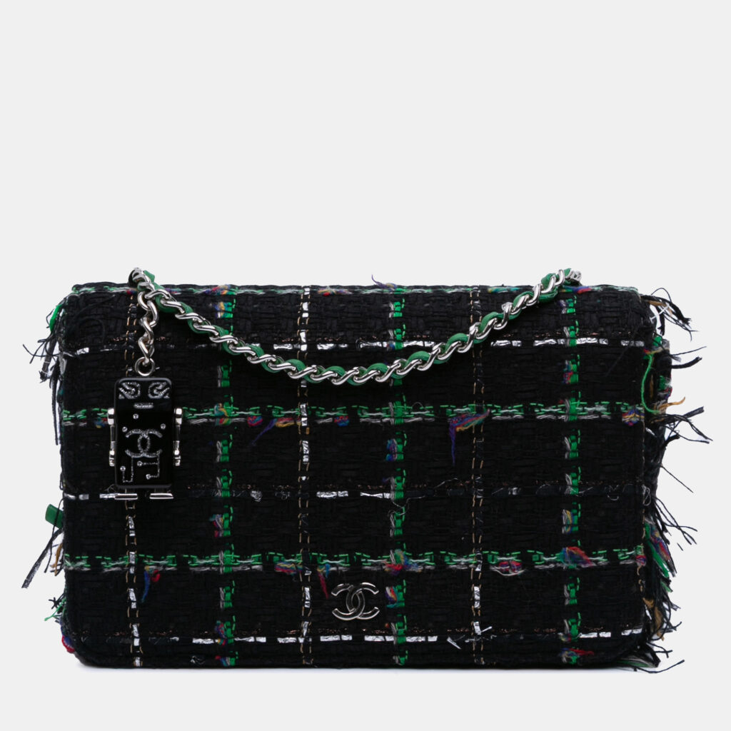 Chanel Black Quilted Boucle Tweed Robot Charm Wallet On Chain Chanel Black Quilted Boucle Tweed Robot Charm Wallet On Chain