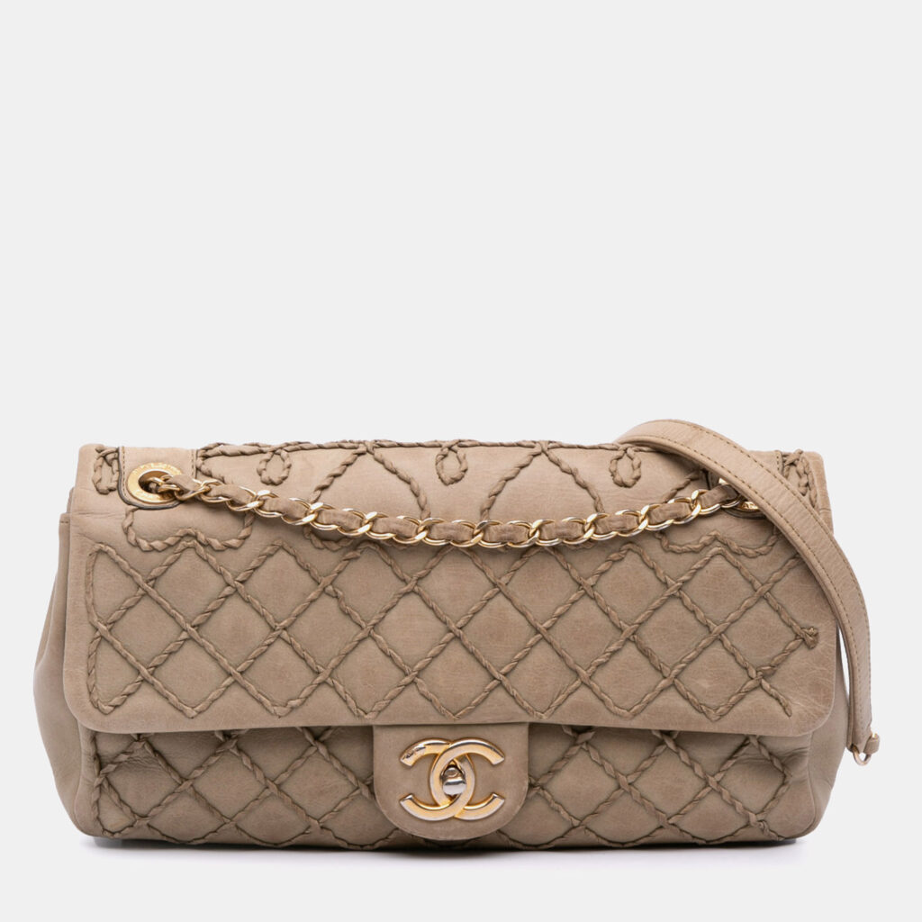 Chanel Brown Calfskin Stitched Motif Flap