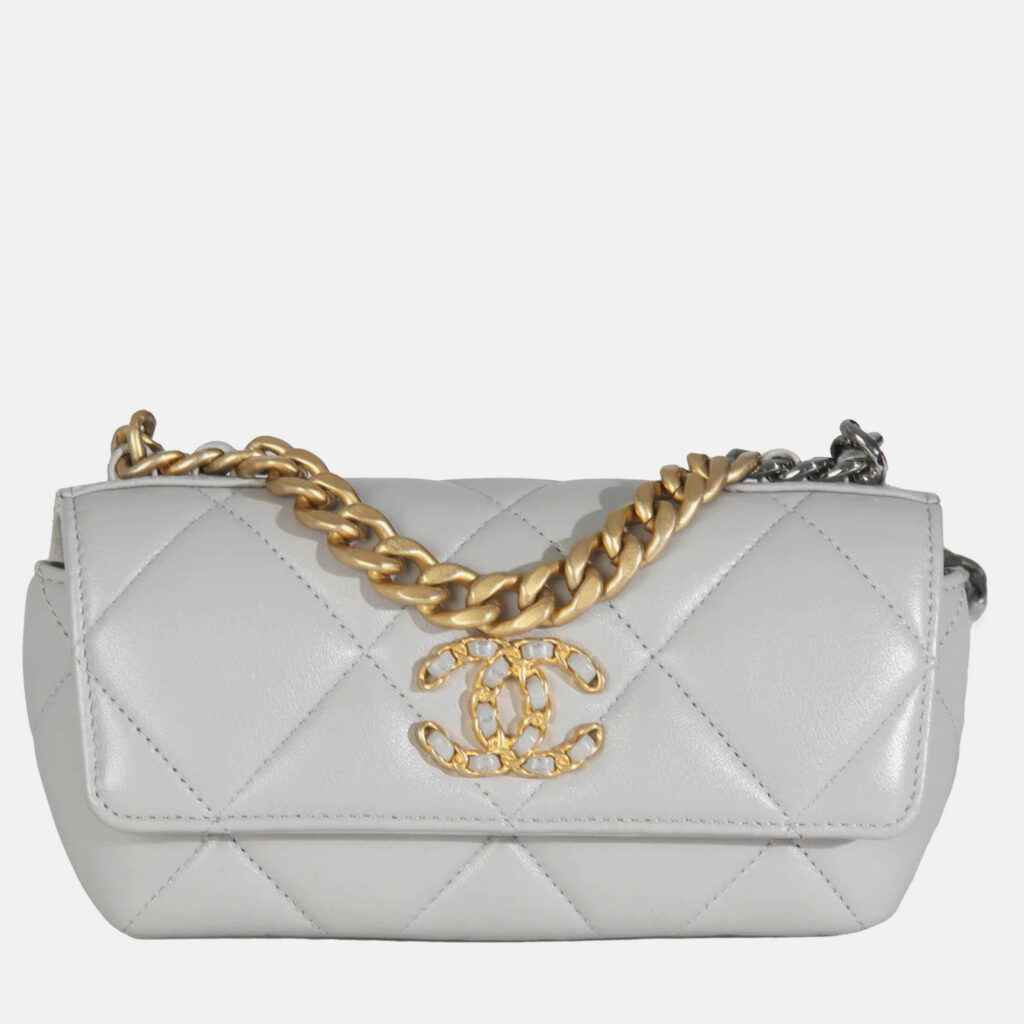 Chanel Grey Quilted Lambskin Chanel 19 Sunglasses Case With Chain Chanel Grey Quilted Lambskin Chanel 19 Sunglasses Case With Chain