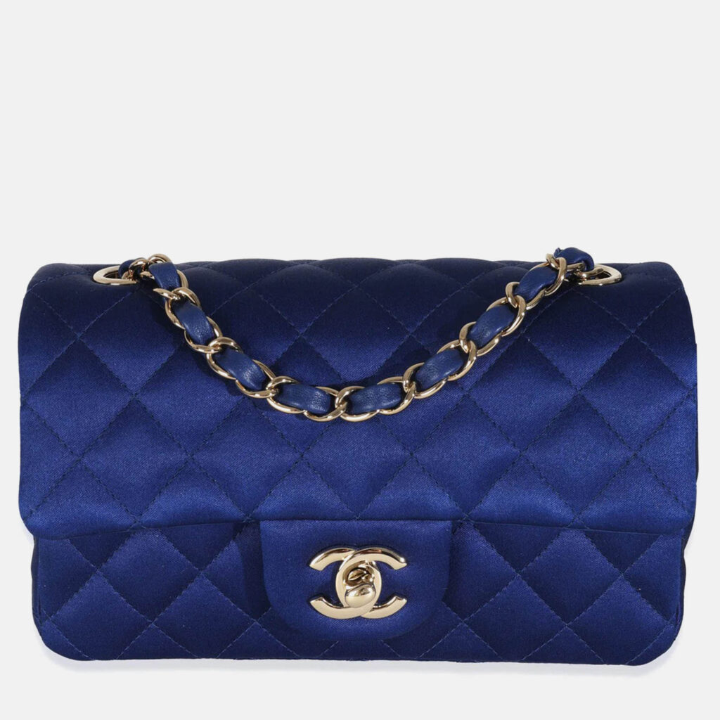 Chanel Navy Quilted Satin Mini Rectangular Classic Flap Chanel Navy Quilted Satin Mini Rectangular Classic Flap